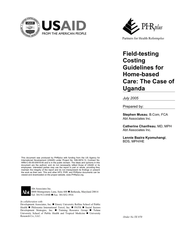 Field-testing costing guidelines for home-based care : the case of Uganda