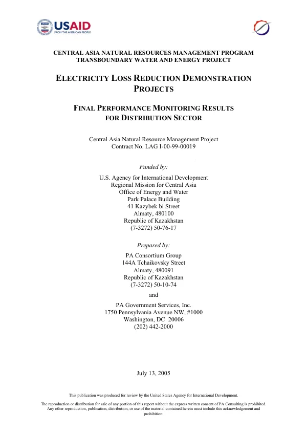Electricity loss reduction demonstration projects : final performance monitoring results for distribution sector
