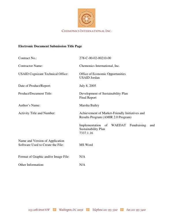 Development of sustainablity plan : final report
