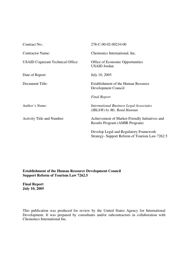 Establishment of the Human Resource Development Council : final report