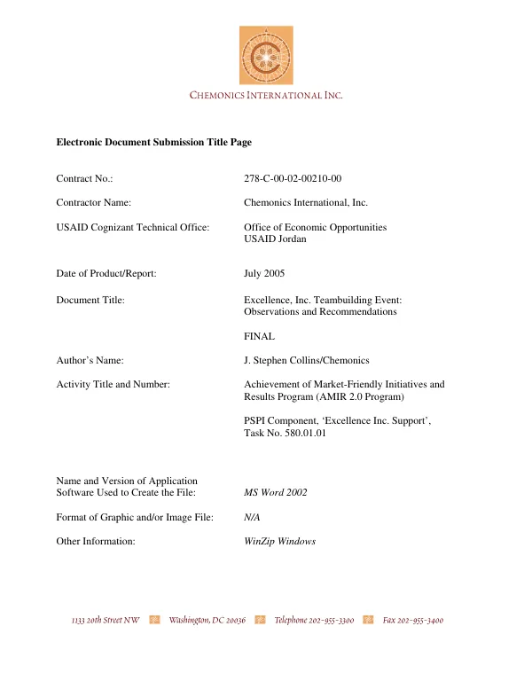 Excellence, Inc. teambuilding event : observations and recommendations -- final