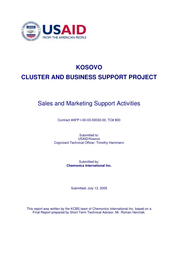 Kosovo cluster and business support project : sales and marketing support activities