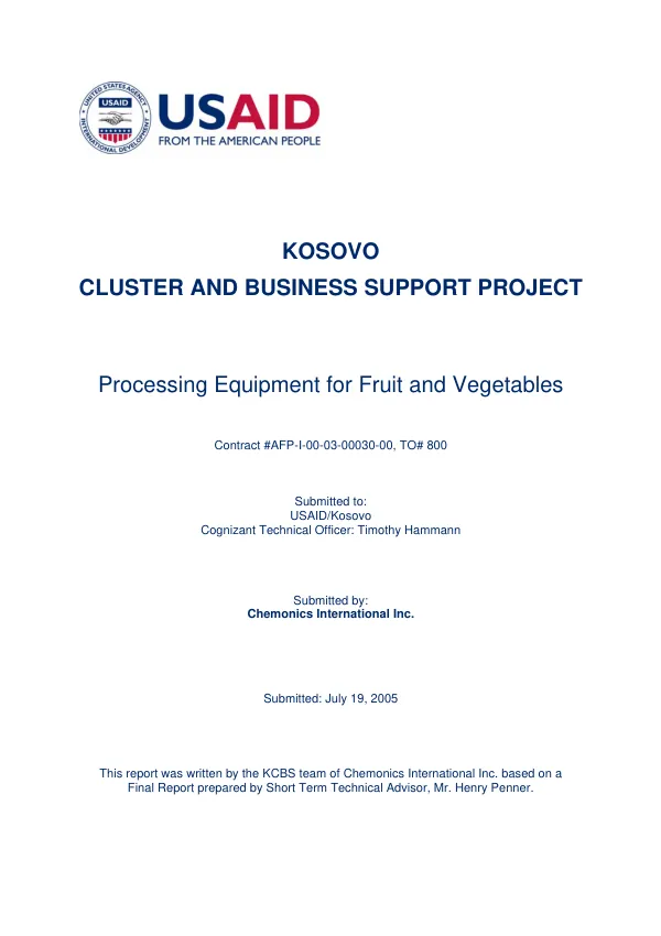 Processing equipment for fruit and vegetables