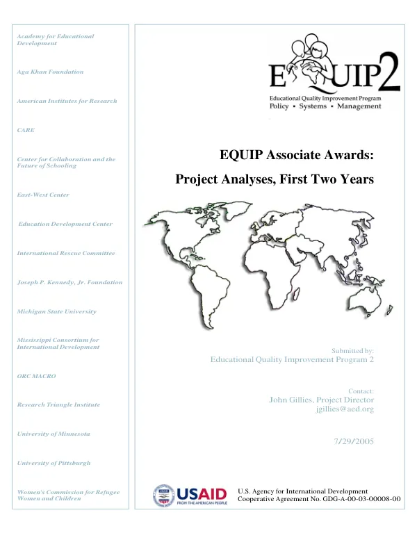 EQUIP associate awards : project analyses, first two years
