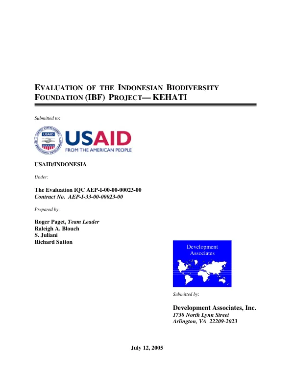 Evaluation of the Indonesian biodiversity foundation (IBF) project -- KEHATI