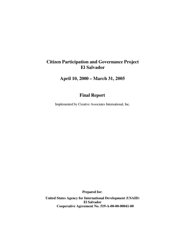 Citizen participation and governance project : El Salvador, April 10, 2000-March 31, 2005 -- final report