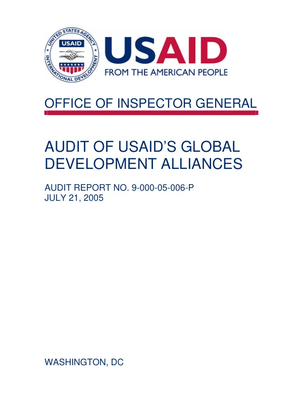 Audit of USAID"s global development alliances