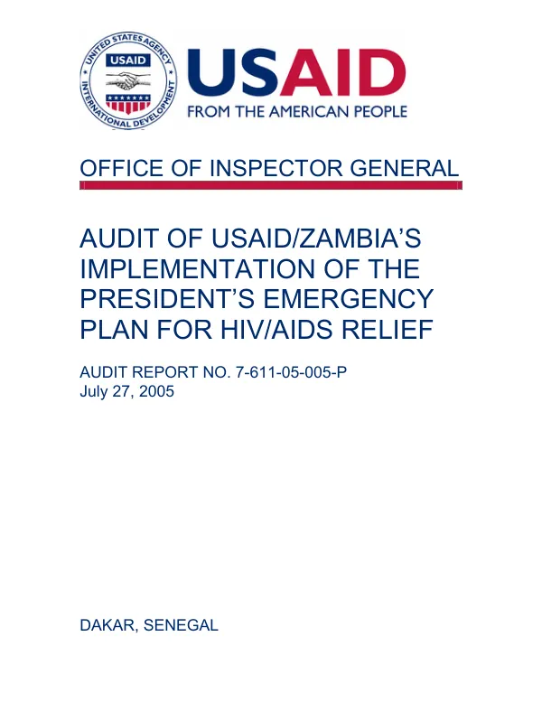 Audit of USAID/Zambia"s implementation of the President"s emergency plan for HIV/AIDS relief