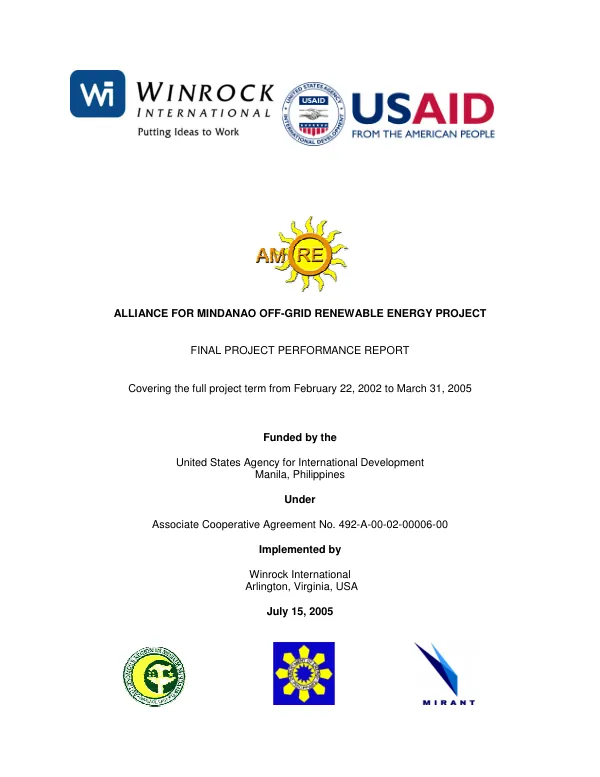 Alliance for Mindanao off-grid renewable energy project : final project performance report