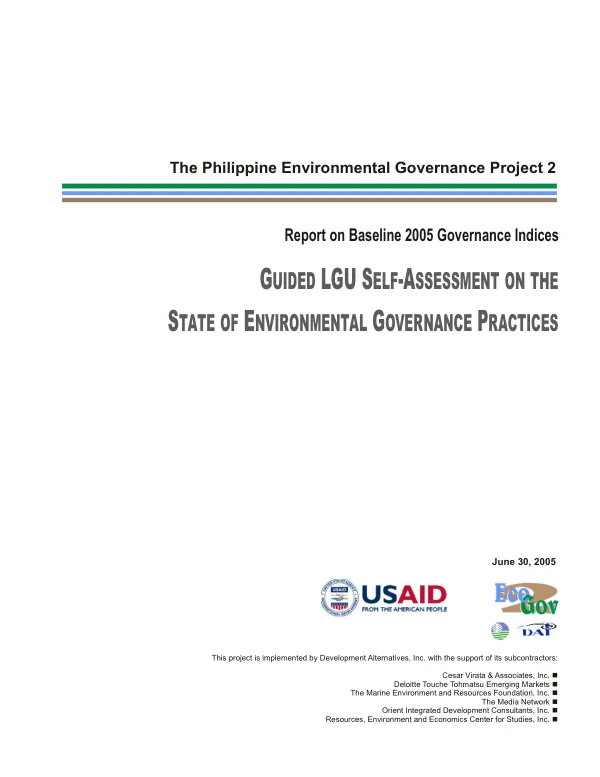 Report on baseline 2005 governance indices : guided LGC self-assessment on the state of environmental governance practices