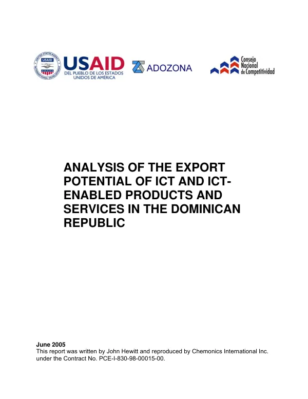 Analysis of the export potential of ICT and ICT-enabled products and services in the Dominican Republic