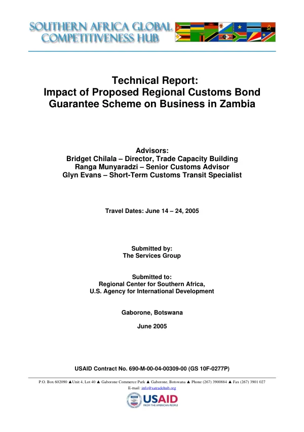 Technical report : impact of proposed regional customs bond guarantee scheme on business in Zambia