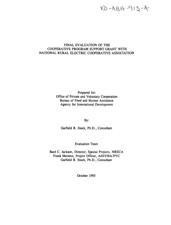 Final evaluation of the cooperative program support grant with [the] National Rural Electric Cooperative Association