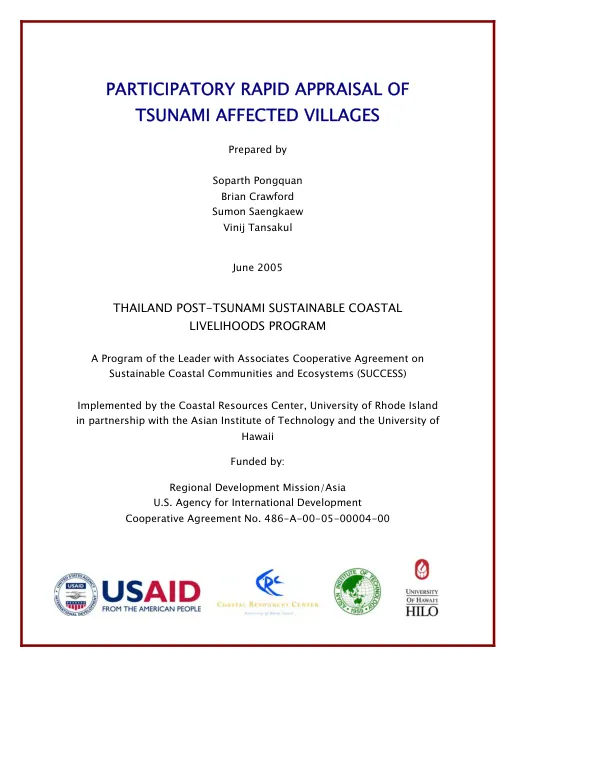 Participatory rapid appraisal of tsunami affected villages