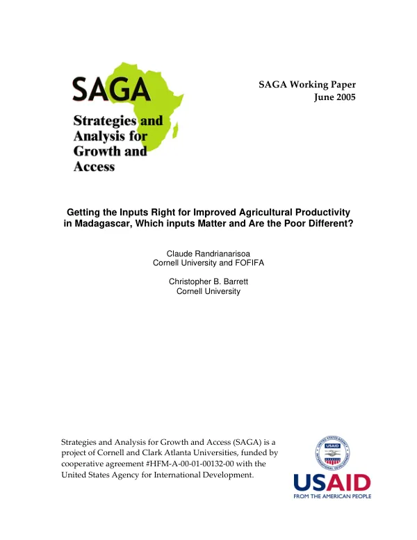 Getting the inputs right for improved agricultural productivity in Madagascar, which inputs matter and are the poor different?