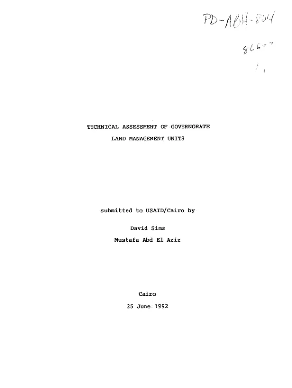 Technical assessment of Governorate land management units