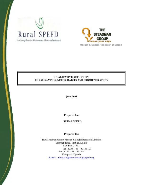Qualitative report on rural savings, needs, habits and priorities study