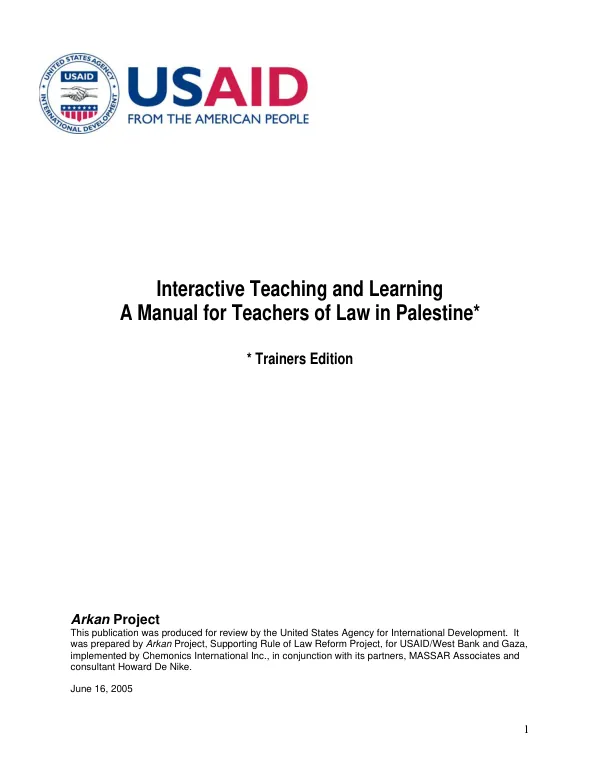 Interactive teaching and learning : a manual for teachers of law in Palestine -- trainers edition