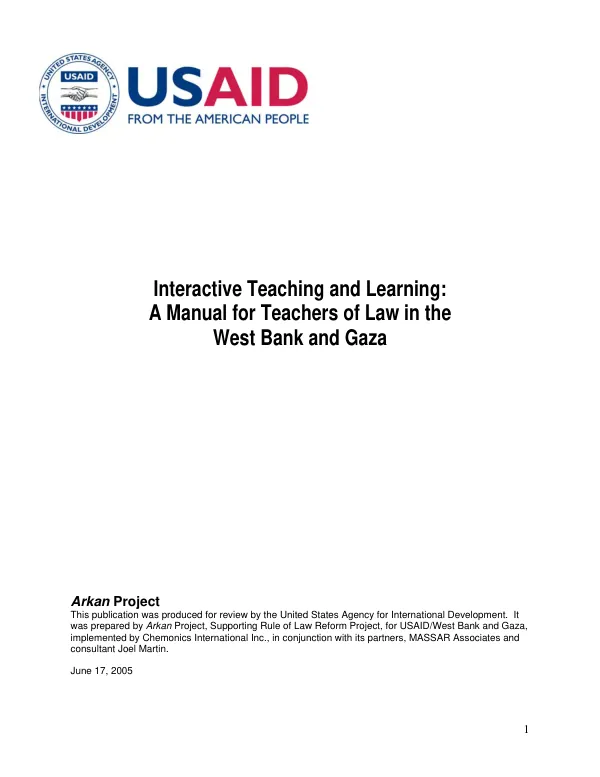Interactive teaching and learning : a manual for teachers of law in the West Bank and Gaza