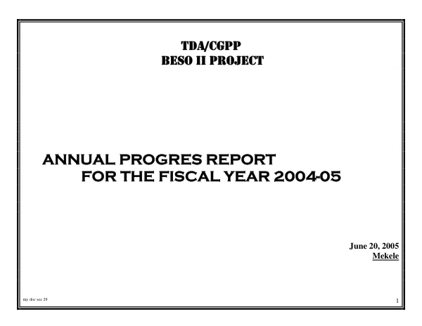 TDA/CGPP BESO-II project : annual progress for the fiscal year 2004-05