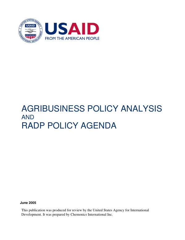 Agribusiness policy analysis and RADP policy agenda