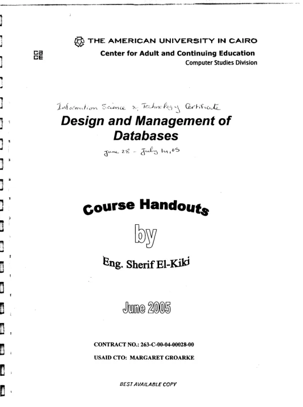 Design and management of databases : course handouts