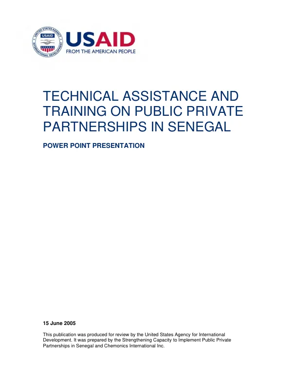 Technical assistance and training on public private partnerships in Senegal : power point presentation