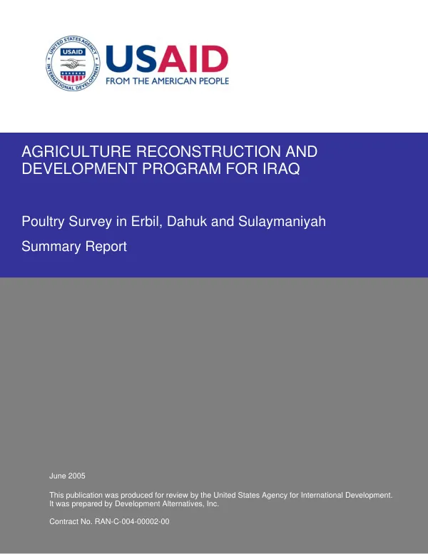 Poultry survey in Erbil, Dahuk and Sulaymaniyah : summary report
