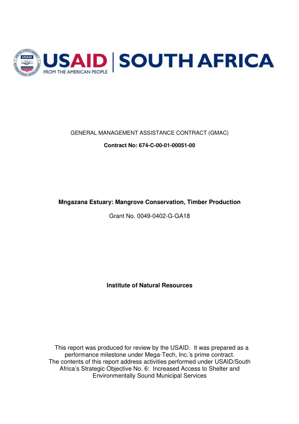 Mngazana estuary : mangrove conservation, timber production [: final report]