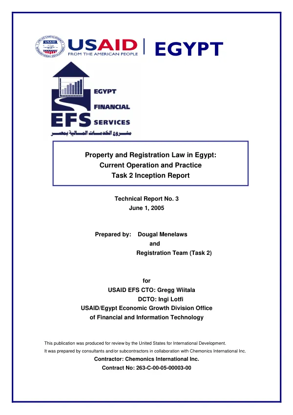 Property and registration law in Egypt : current operation and practice -- task 2 inception report