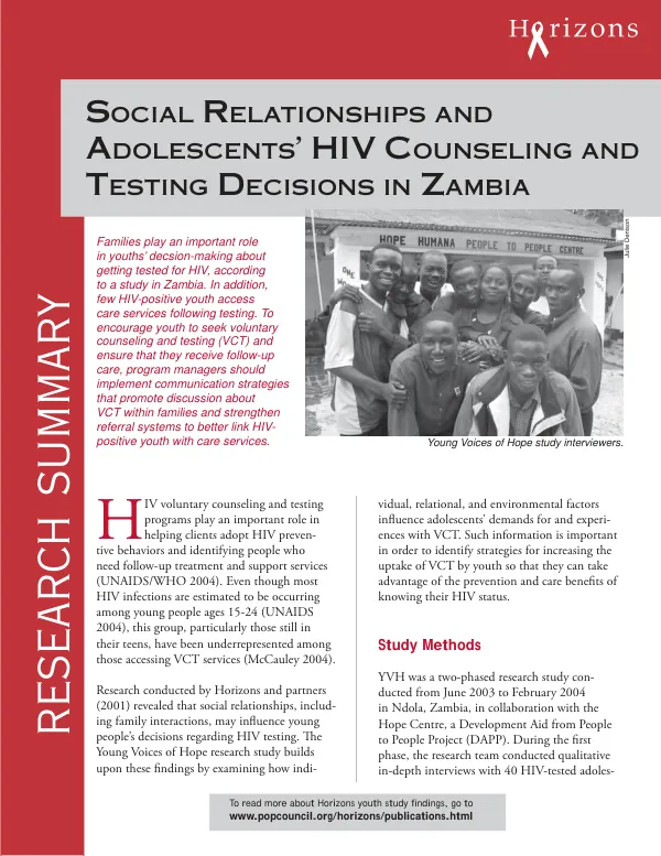 Social relationships and adolescents" HIV counseling and testing decisions in Zambia