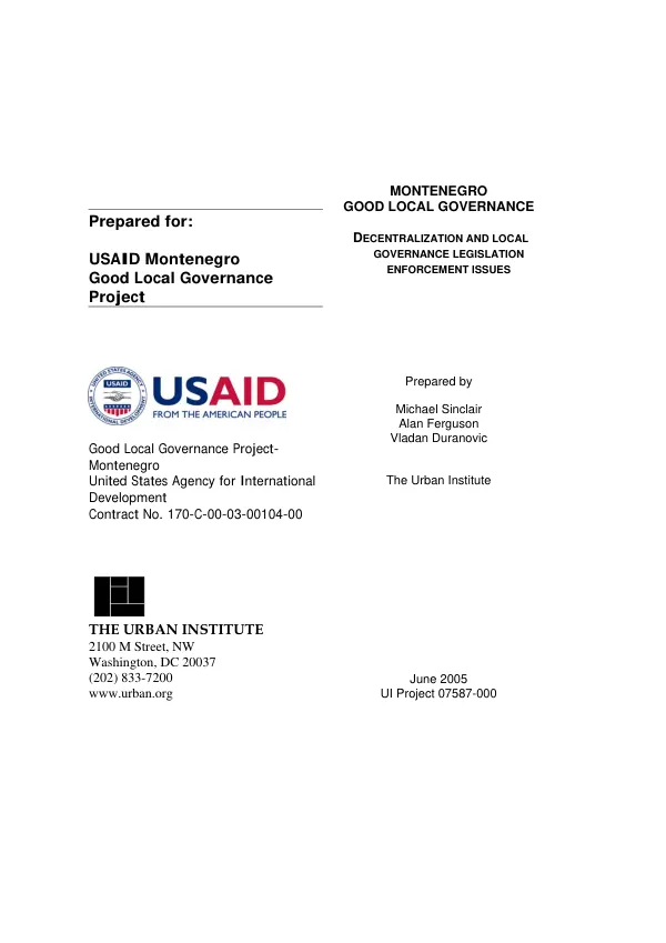 Montenegro good local governance : decentralization and local governance legislation enforcement issues