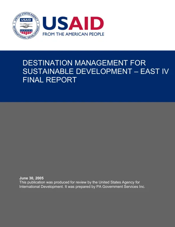 Destination management for sustainable development -- EAST IV : final report