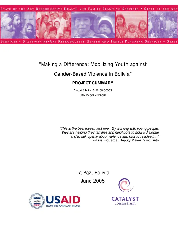 "Making a difference : mobilizing youth against gender-based violence in Bolivia" -- project summary