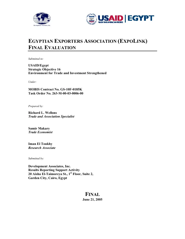 Egyptian Exporters Association (EXPOLINK) : final evaluation