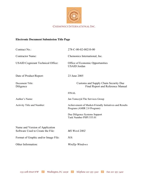 Customs and supply chain due diligence : final report and reference manual