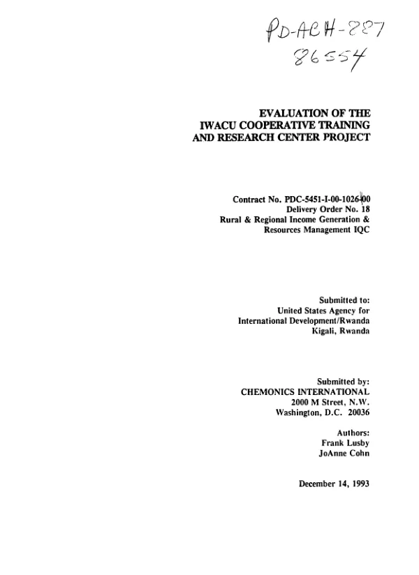 Evaluation of the IWACU Cooperative Training and Research Center project