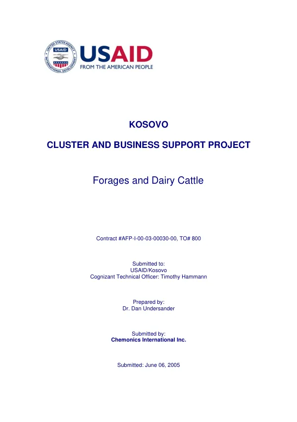Kosovo cluster and business support project : forages and dairy cattle