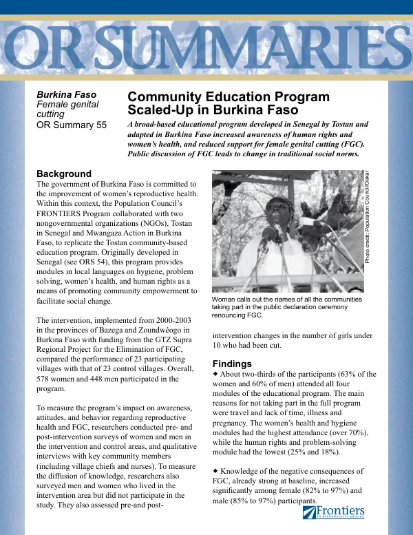 Community education program scaled-up in Burkina Faso