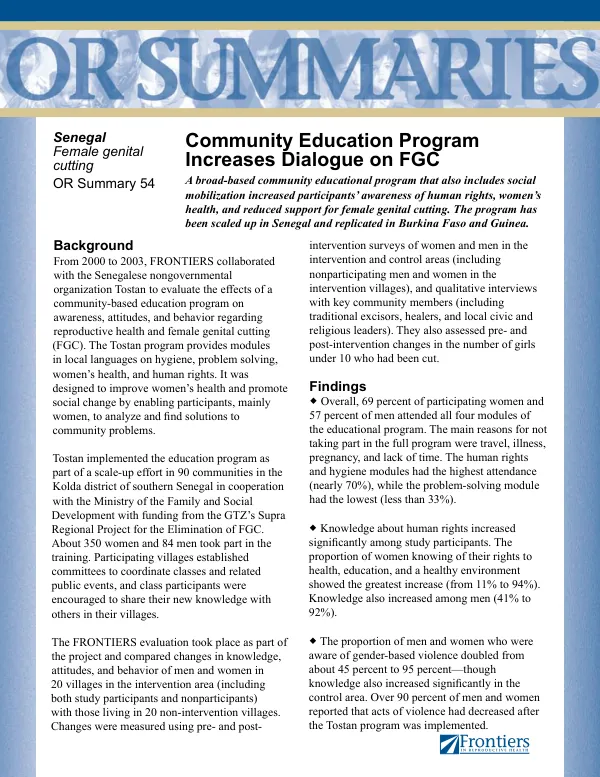Community education program increases dialogue on FGC