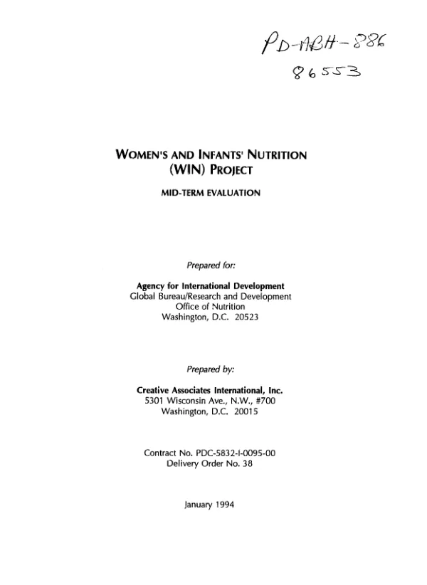 Women's and infants' nutrition (WIN) project : mid-term evaluation