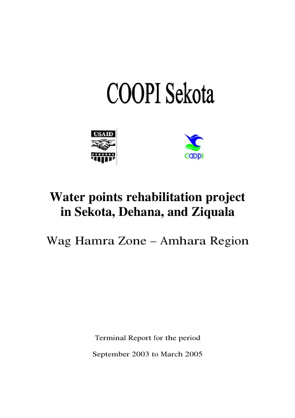 Water points rehabilitation project in Sekota, Dehana, and Ziguala, Wag Hamra Zone-Amhara Region : terminal report for the period September 2003 to March 2005