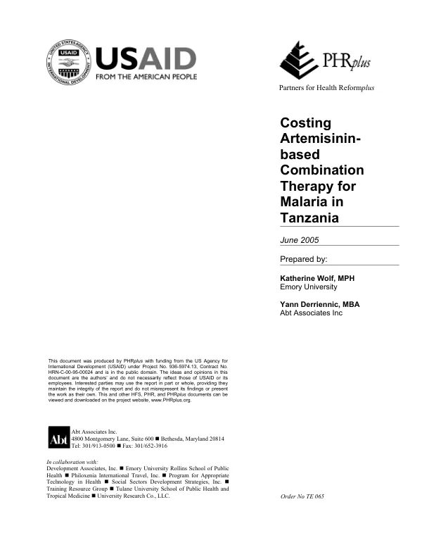 Costing artemisinin-based combination therapy for malaria in Tanzania