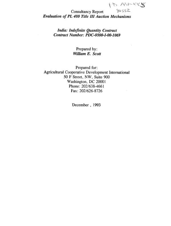 [Consultancy report] : evaluation of PL 480 India Title III auction mechanisms