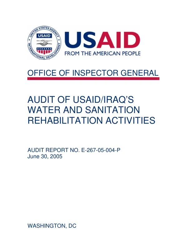 Audit of USAID/Iraq"s water and sanitation rehabilitation activities