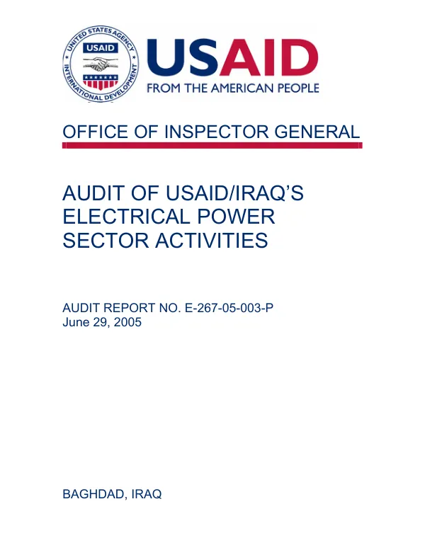 Audit of USAID/Iraq"s electrical power sector activities