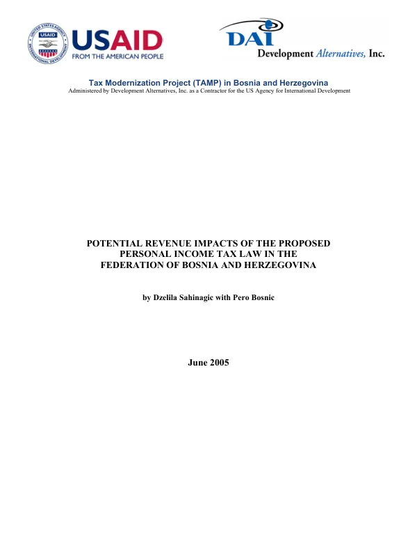 Potential revenue impacts of the proposed personal income tax law in the Federation of Bosnia and Herzegovina