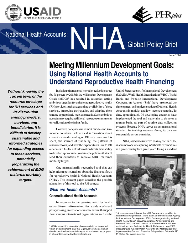 Meeting millennium development goals : using national health accounts to understand reproductive health financing