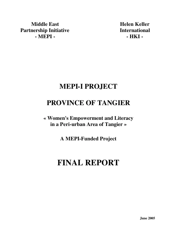 MEPI-I project, Province of Tangier : "Women"s empowerment and literacy in a peri-urban area of Tangier" -- a MEPI-funded project : final report