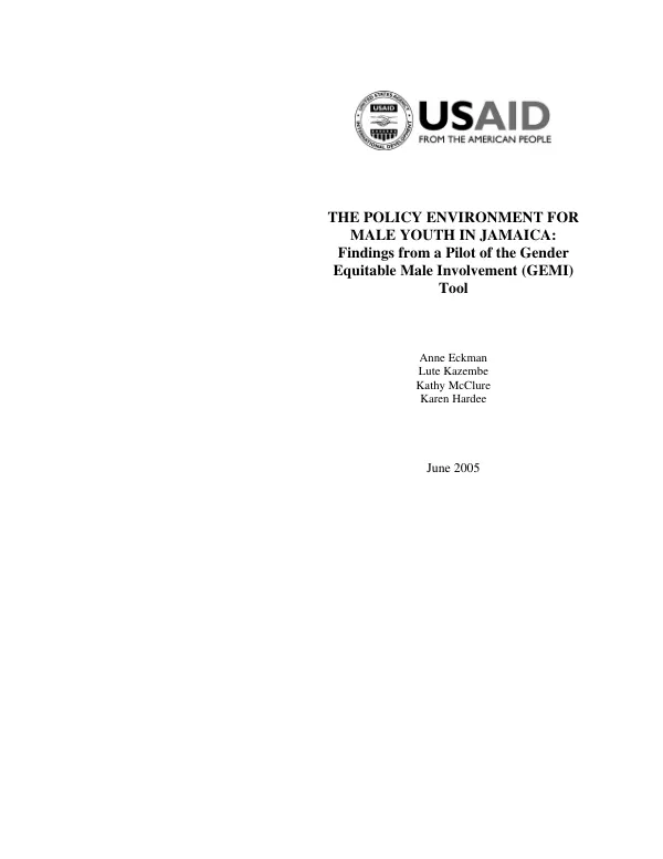 Policy environment for male youth in Jamaica : findings from a pilot of the gender equitable male involvement (GEMI) tool